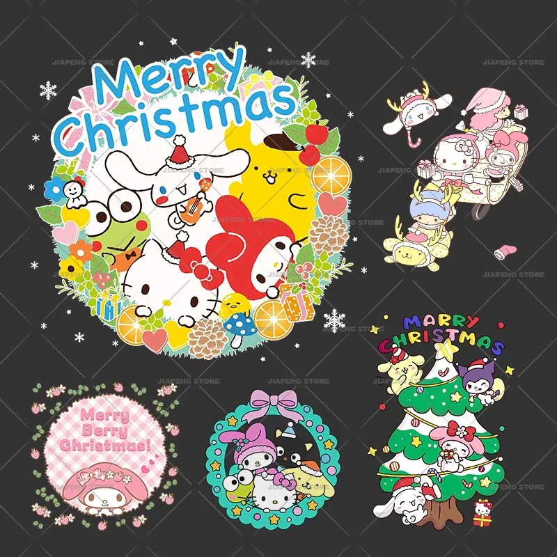 Christmas Cinnamoroll Printed Stickers For Baby Clothes Cute Sanrio Cartoon Patches Iron on Transfers On Girls T-shirt Applique