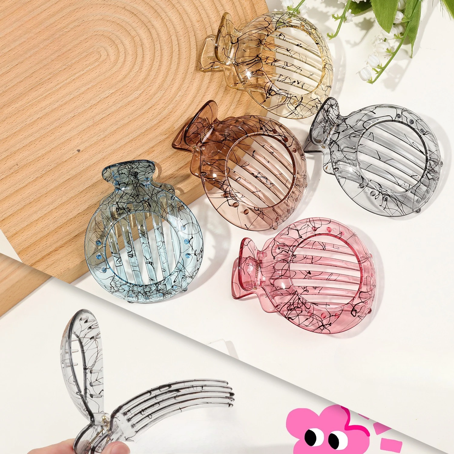 Acrylic Round Hollow Hair Claw Clip Women Girls Hair Clamp Ponytail Hairpin Banana Claw Clips Styling Accessories for Daily Wear
