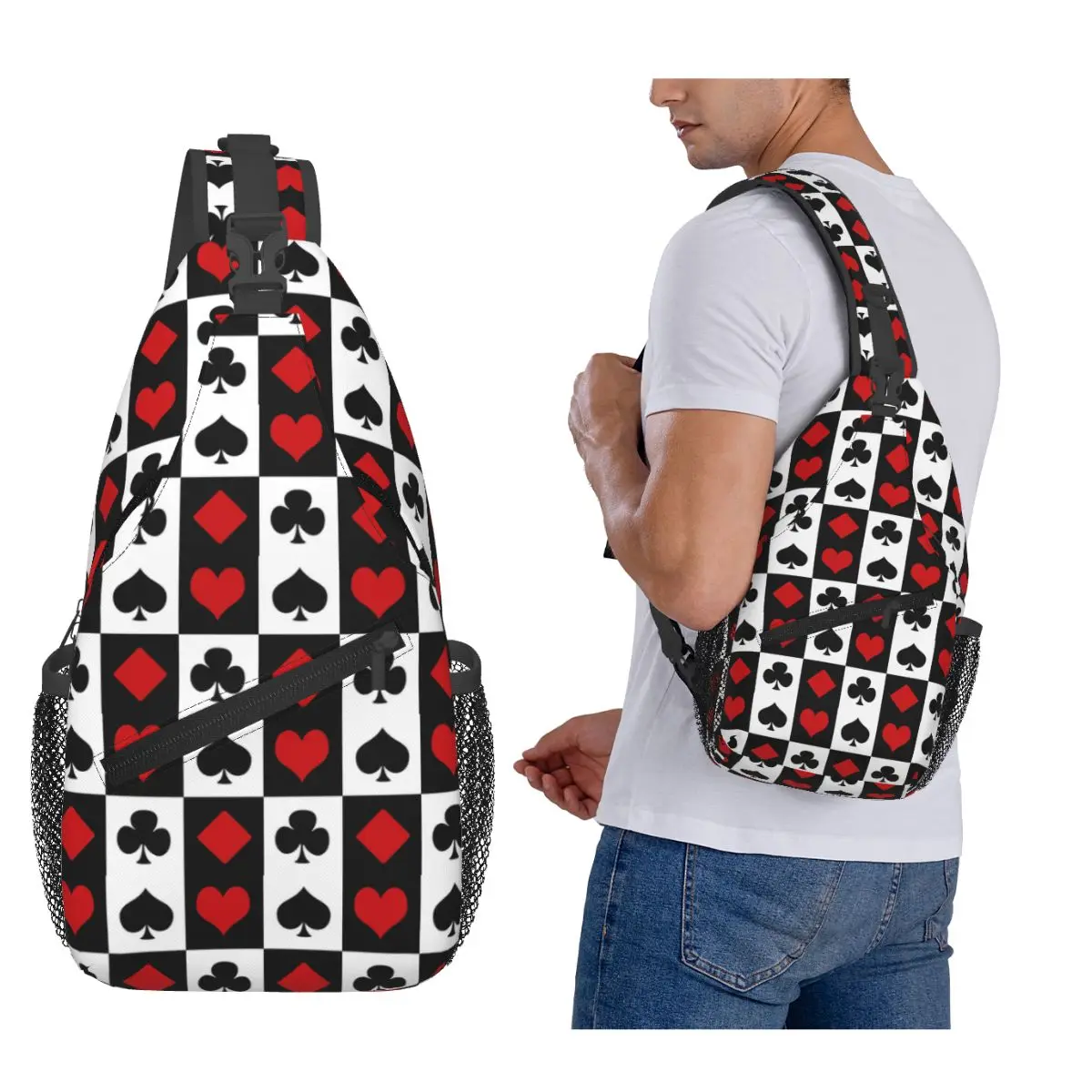 

Playing Card Chest Bag Men Sling Crossbody Backpack Chest Bag Travel Hiking Daypack Shoulder Bag