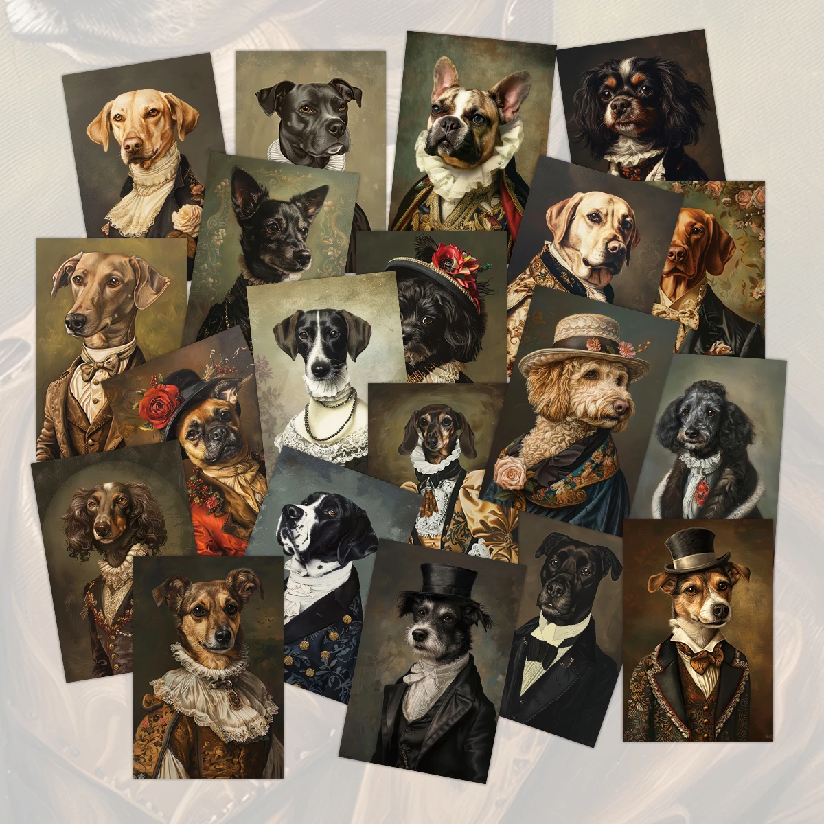 20 cartes vintage avec portraits de chiens, cartes postales illustrées de chiens dans un style baroque et victorien, pour la décoration murale de la maison, cartes cadeaux pour fêtes