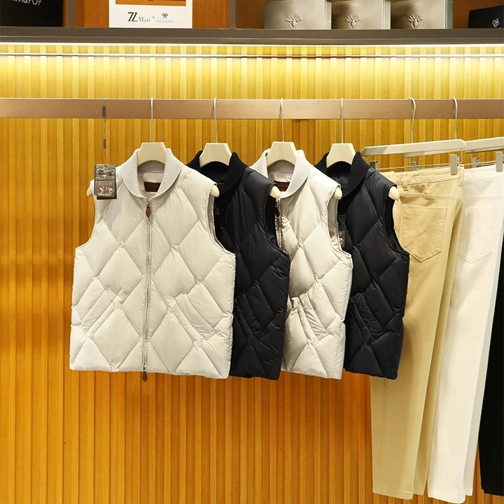 

down Vest Men's Knitted Lightweight Fabric 90 Du down Autumn Winter Faion Ci Sle Stand Fit Zipper Closure