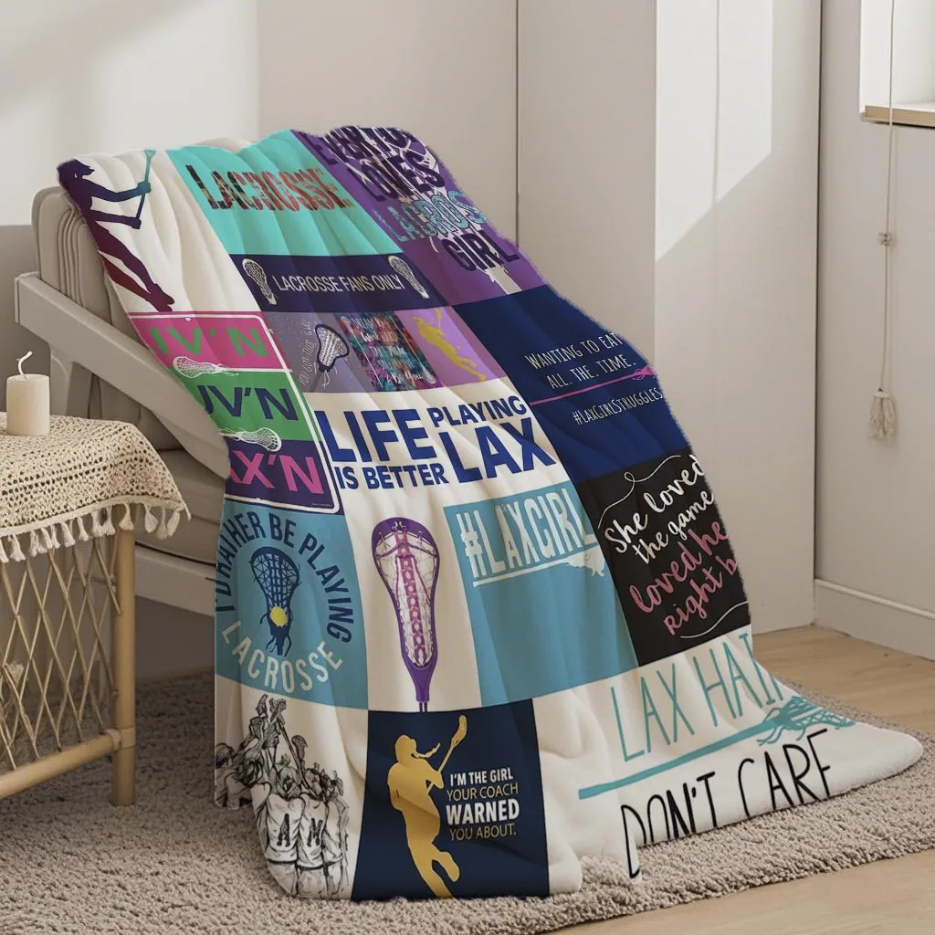 A La Crosse Style Printed Flannel Blanket, Multifunctional, Warm and Comfortable, Suitable for Sofas, Beds, Offices, and Camping