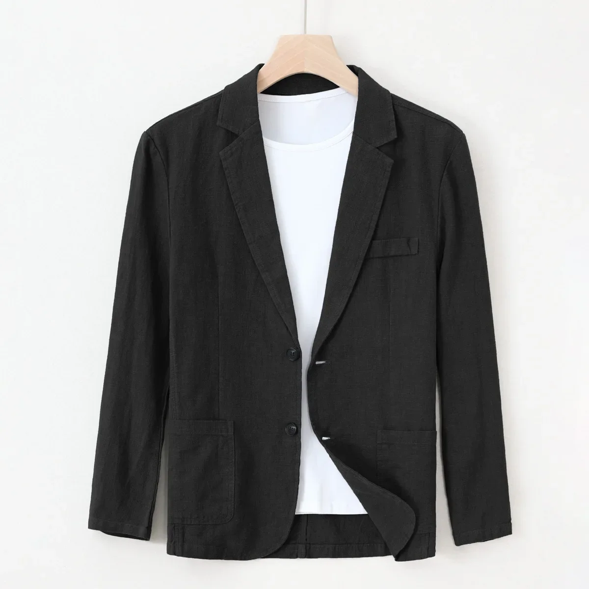 70% Linen 30% Cotton Breathable Men\'s Blazer Suit Jacket For Men Black Coat For Summer Business Lightweight Male Clothes 2024