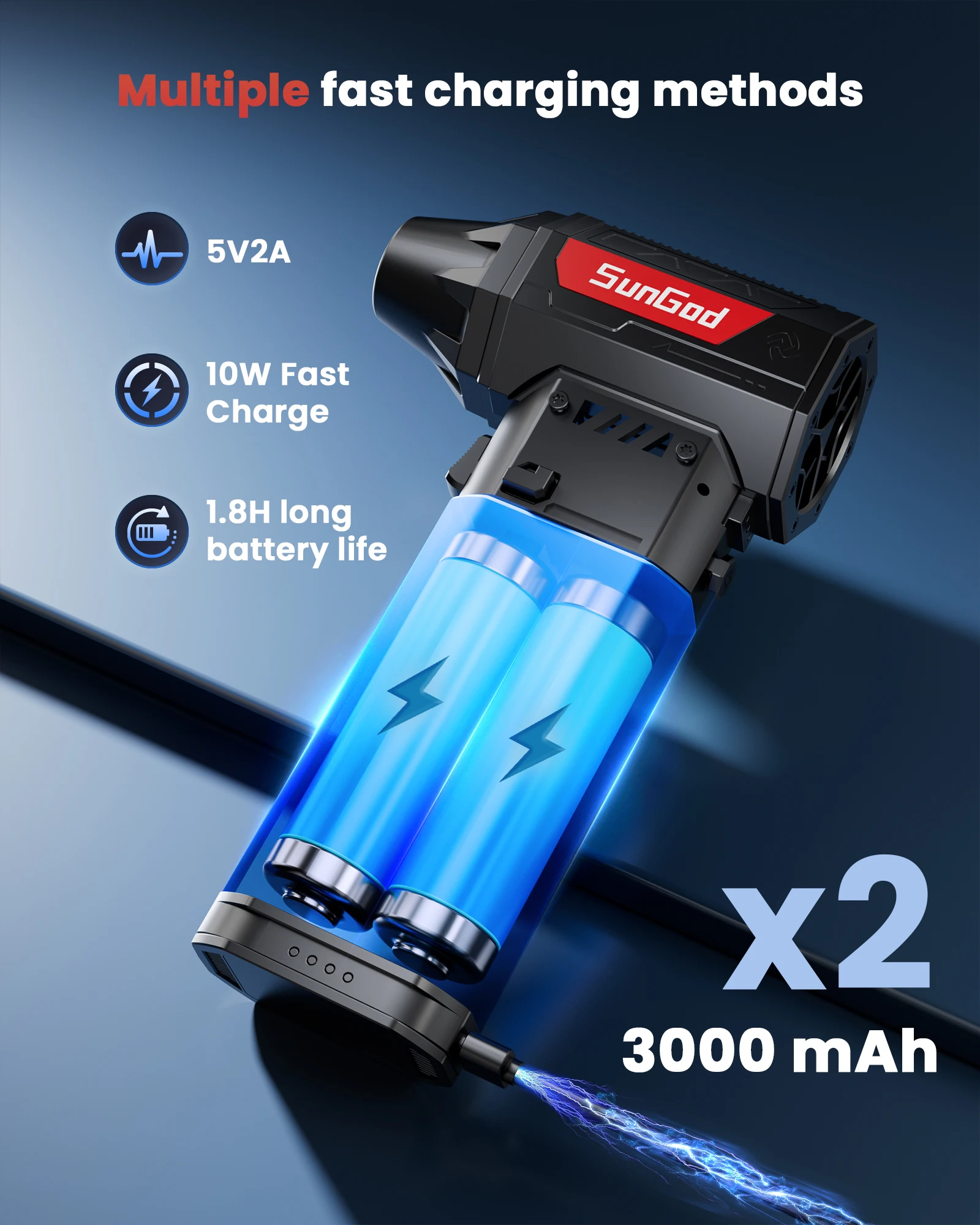 Ventilatore X303 con 4 ugelli, ventilatore X11, ventilatore Turbo Jet senza spazzole Spolverino elettrico portatile, potente ventilatore d'aria, ventilatore d'acqua X9