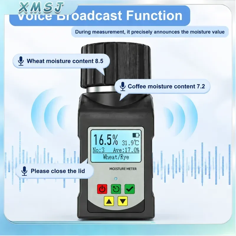 Portable Grain Moisture Meter 25 Types Digital Backlit Voice Broadcast Temperature Tester High Precision Agriculture Seed