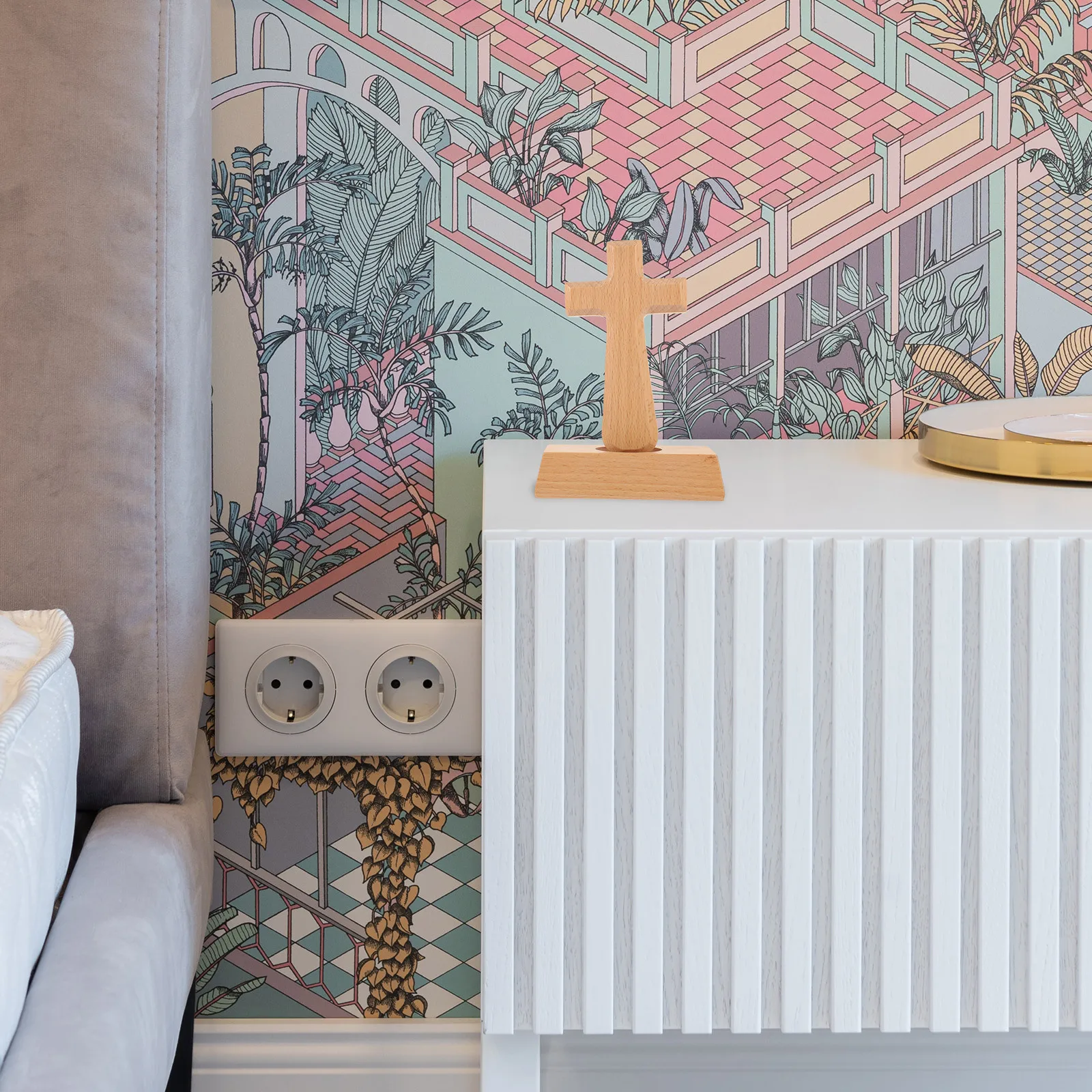 

Wooden Cross Decoration Natural Beech Craft For Home Room Desktop Table Ornament Religious Decor Festive Party