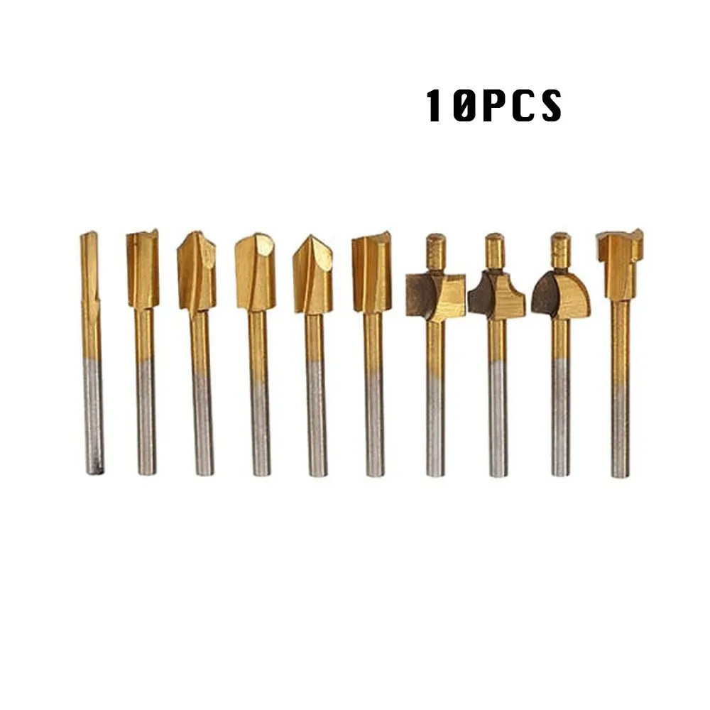 

10Pcs Portable HSS Router Bits 1/8" 3mm Shank Rotary Tool Set Drill Bit Professional High Quality Wood Cutter Milling for Dremel