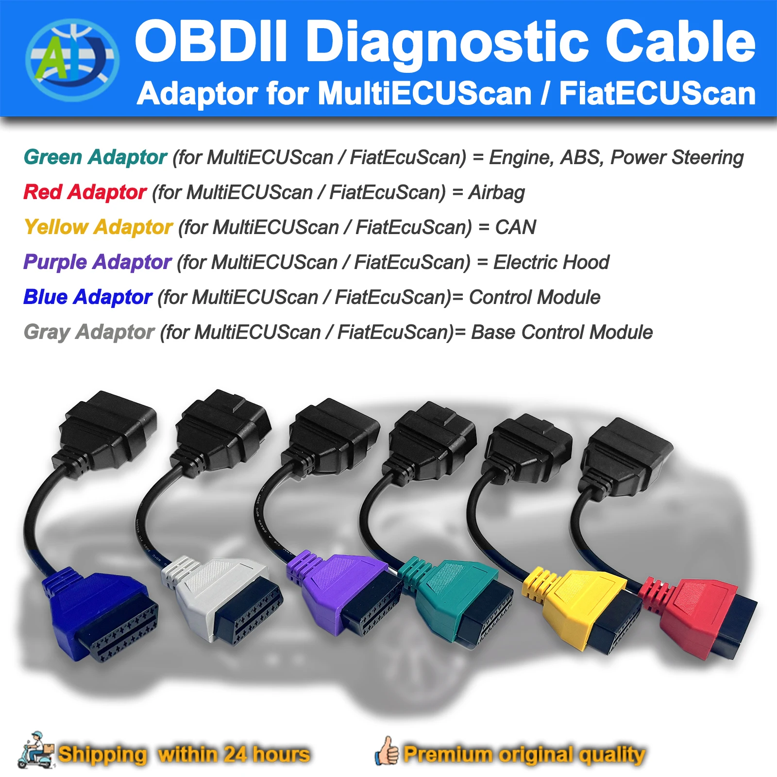OBD2 Cable for FiatECUScan/MultiECUScan Engine, ABS, Power Steering, Airbag, CAN OBDII Diagnostic Adapter for Alfa-Romeo/Jeep