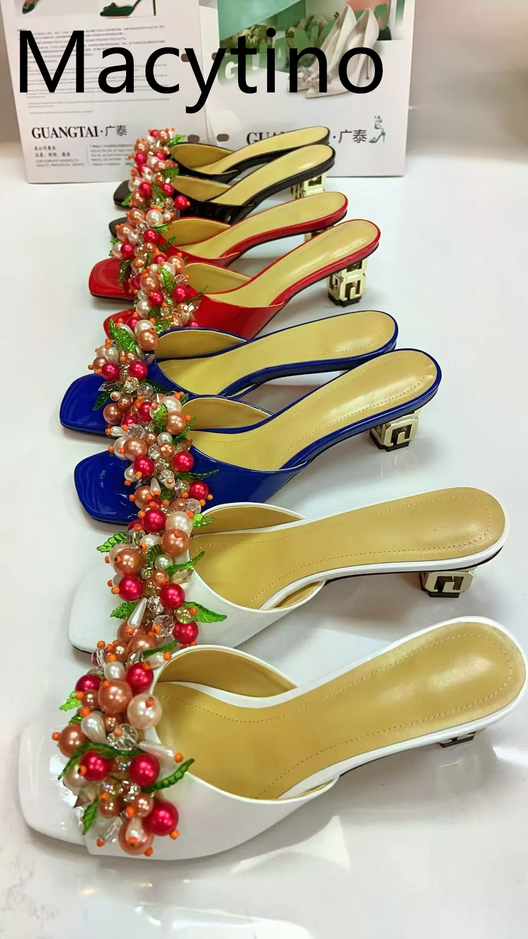 

2025 Summer Flower Rhinestone Sandals Woman Open Toe Strange High Heel Shoes Lady Sexy Muller Slippers