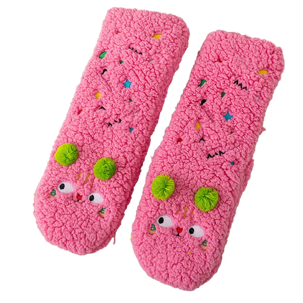 

1 пара модных забавных пушистых носков из кораллового флиса, утолщенные носки-тапочки с 3D рисунком, мягкие повседневные теплые носки для сна, зимние