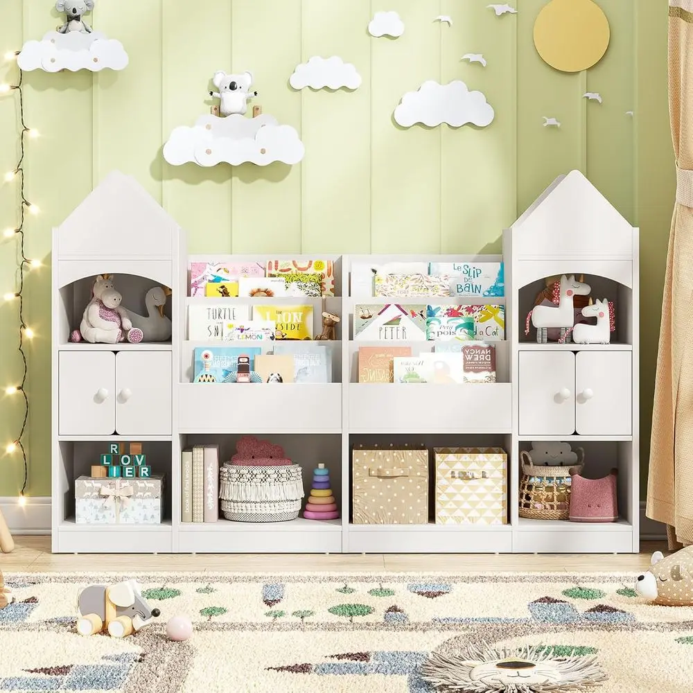 

Children's Bookshelf with Storage, Playroom and Bedroom Organizer, Multifunctional Cabinet in White