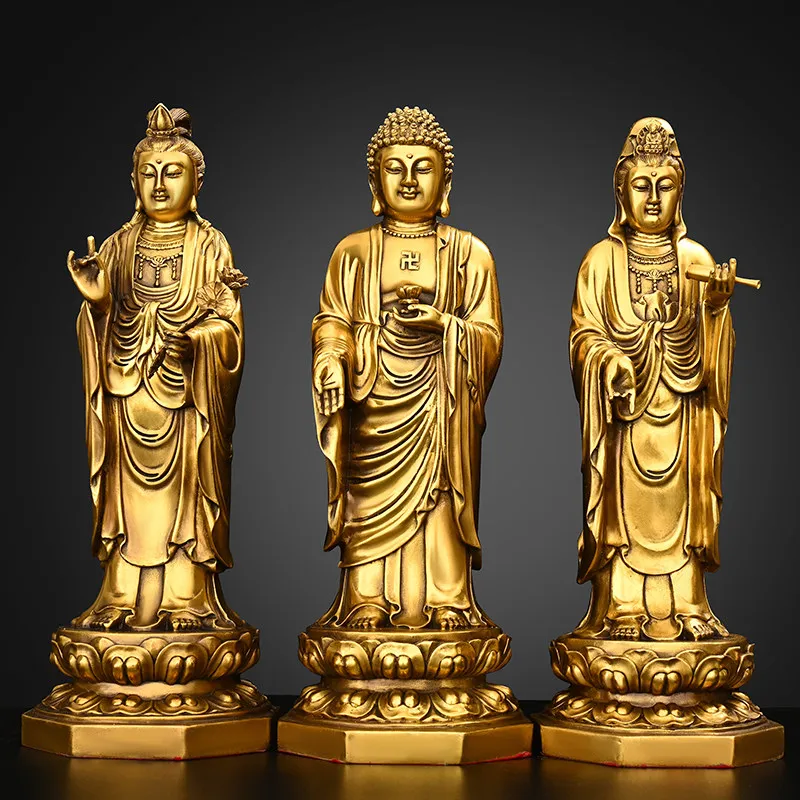 

CZ Western Three Saints Ornament Pure Copper Amitabha Buddha Standing Statue Statue Home Decoration Trend to Bodhisattva