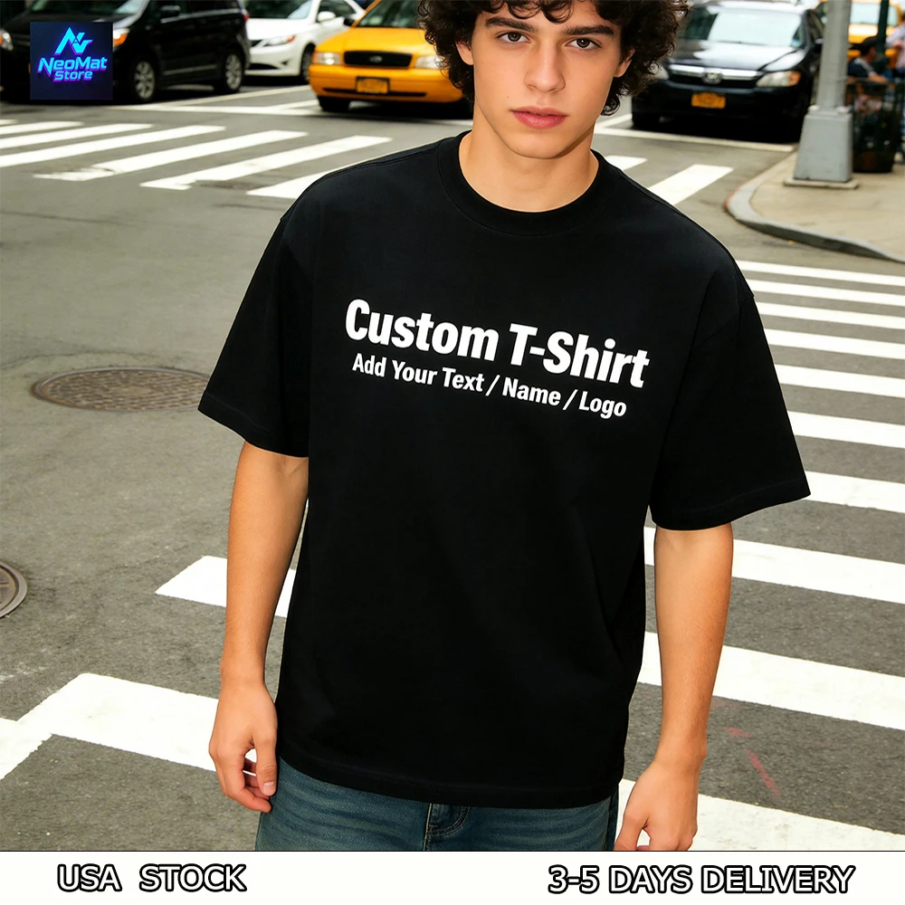 Custom Men's T-Shirt Text Logo Tee Team & Group Uniform S-5XL 6 Colors Black/White/Red/Navy/Grey/Blue US Fast Shipping