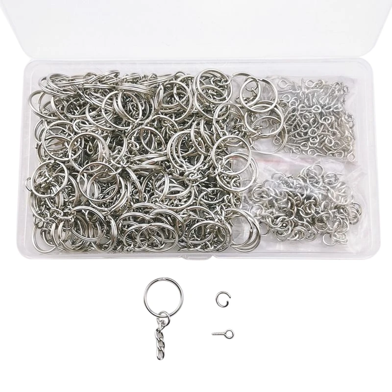 450Pcs Key Chain Rings Kit, Including 150Pcs Keychain Rings With Chain And 150Pcs Jump Ring With 150Pcs Screw Eye Pins