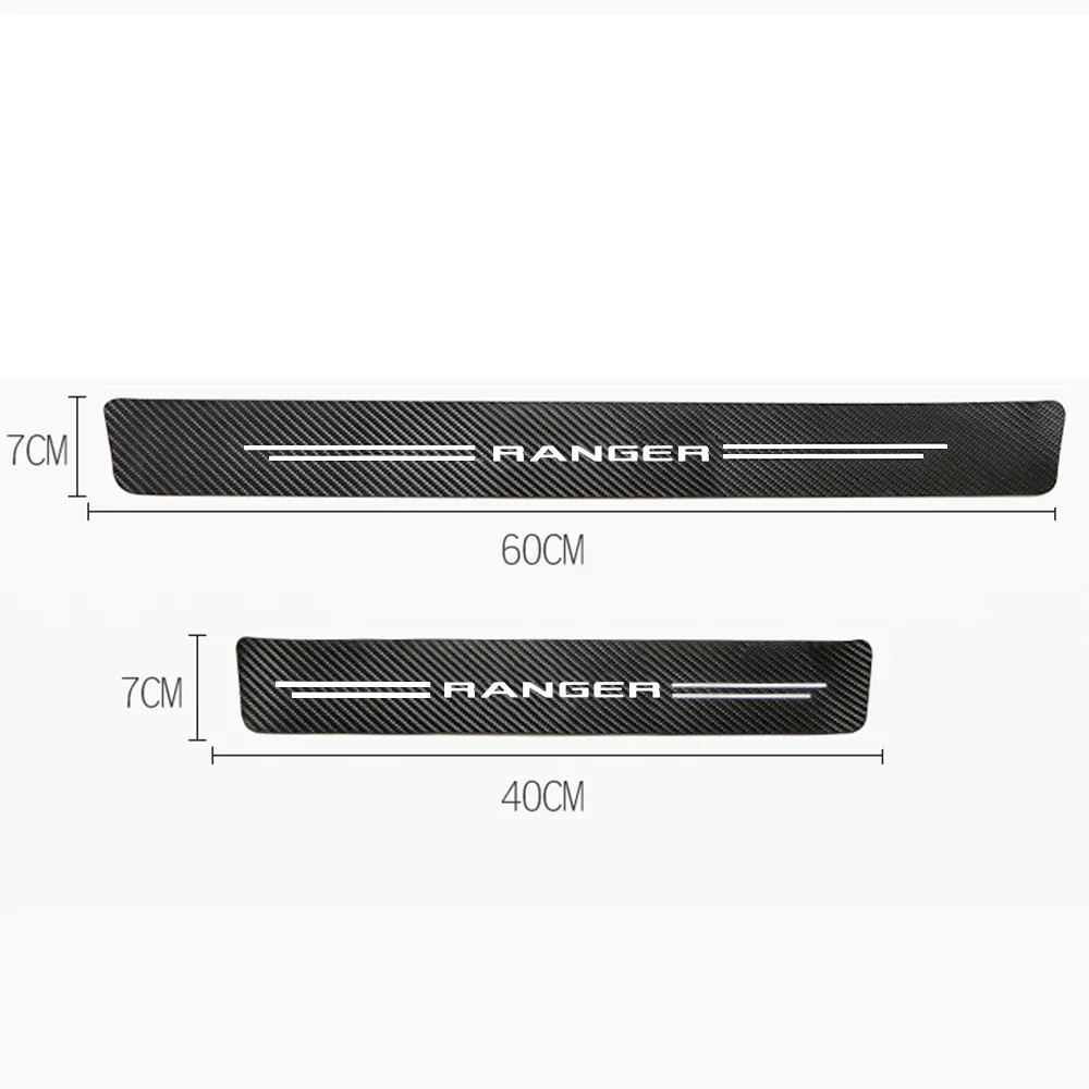 4pcs car stickers door sill strips pedals carbon fiber decorative strips For ford ranger wildtrak F-100 ER, EQ, R Crew Cab