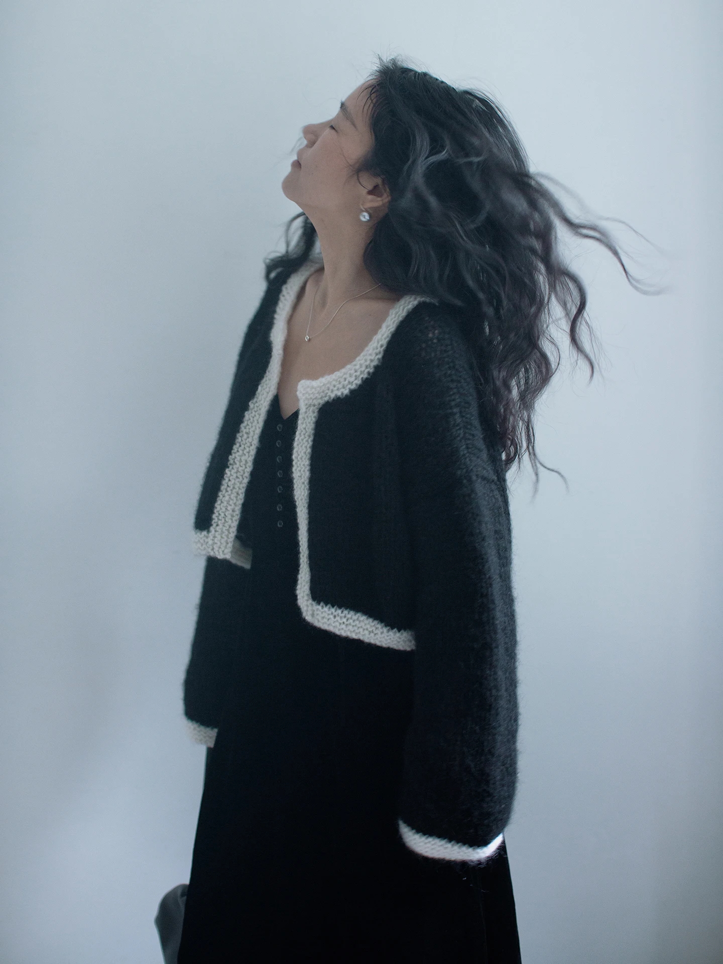 

Ele Soft Woolen Knitted Cardigan Women's Bla Mouton Hair Open-irt Sle Warm Casual Faion Spring Autumn Outerwear