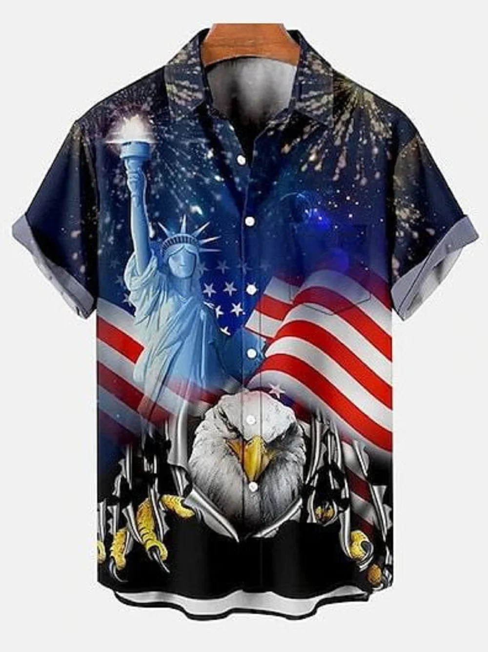 

Summer Men's Shirts Fashion American Independence Day Flag Printed Shirts Graphic Short Sleeve Beach Shirts Wear Boys Girls Tops