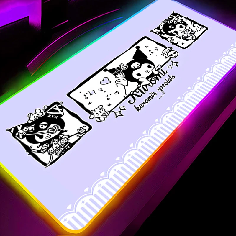 Rgb mouse pad s-sanrio mini pc kawaii computador tipo velocidade tapete para e-sports players teclado portátil led mousepad tapete de mesa