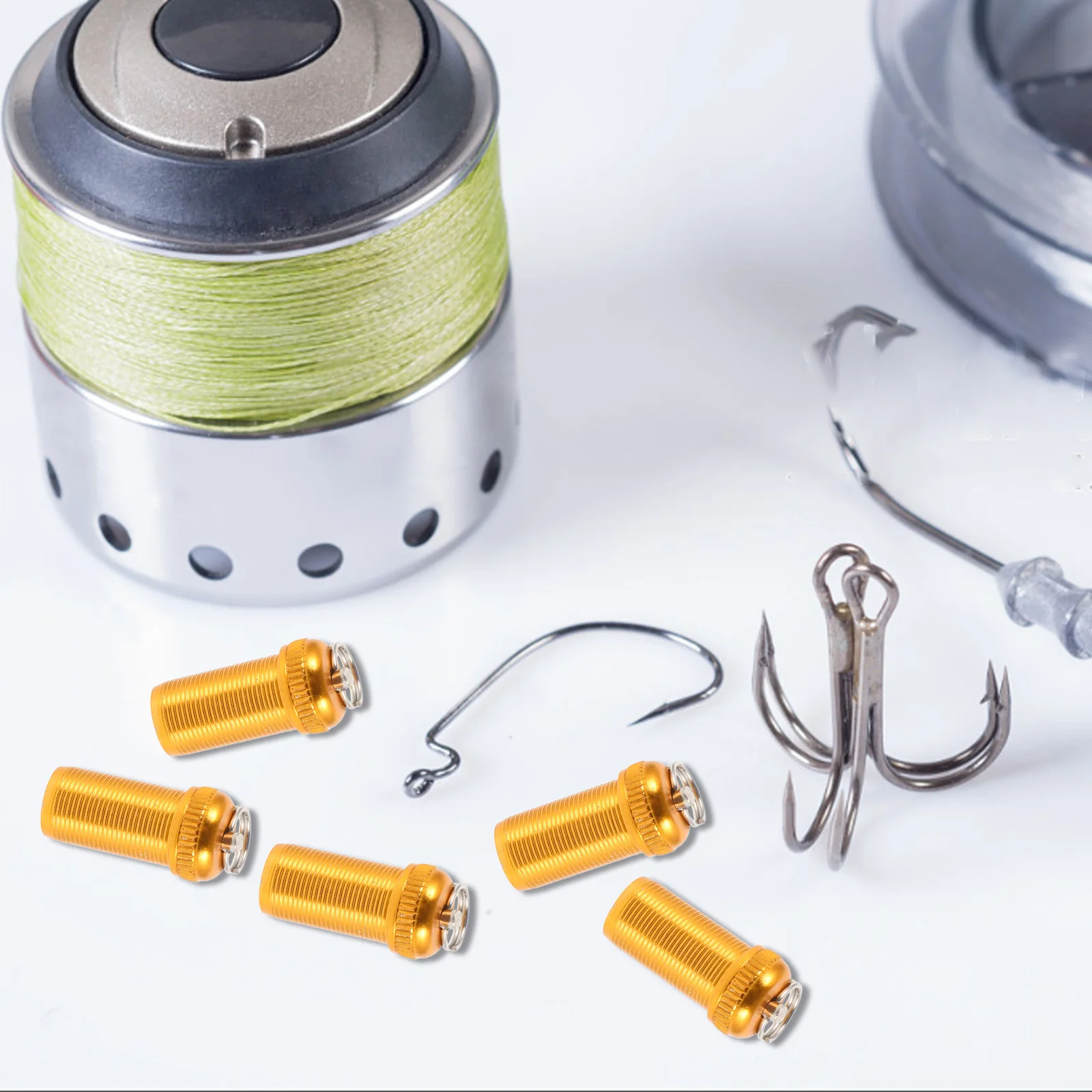 Tapón de extremo de caña de pescar, Protector de tapas de acero inoxidable para varillas de Baitcasting de fundición giratoria, reemplazo de fácil instalación, 5 uds.