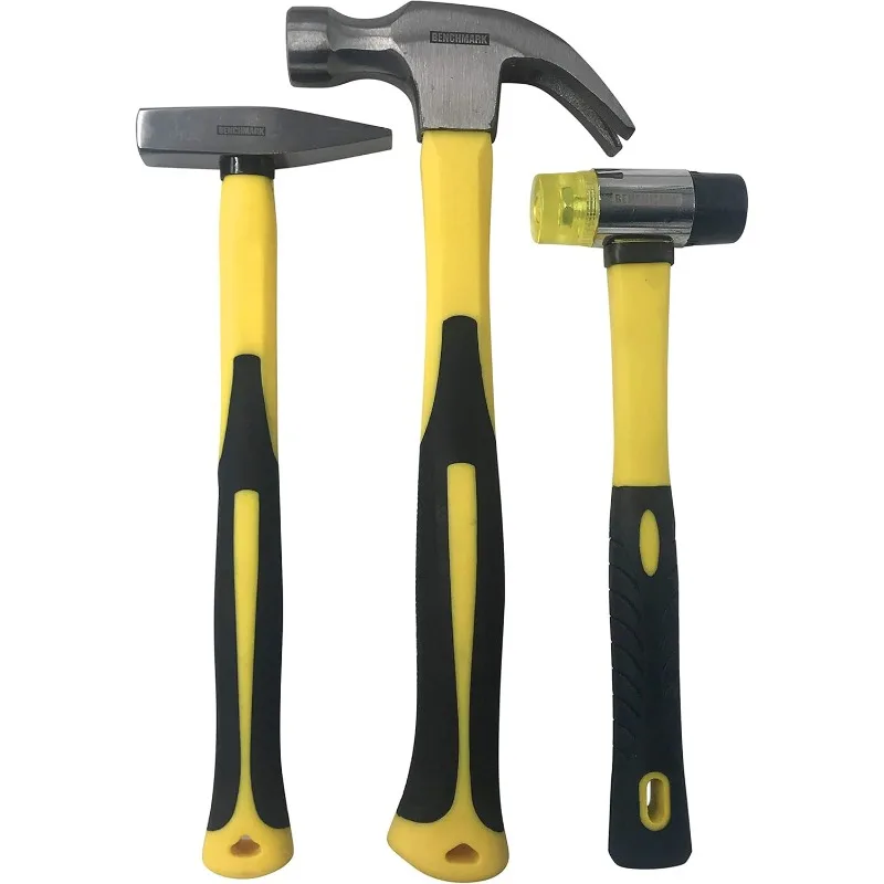 

Benchmark - 3 Piece Hammer Set; 16 OZ. Claw Hammer, Tack Hammer; Rubber Mallet (Double SIded); Shock Absorbing Rubber Grips, Dur