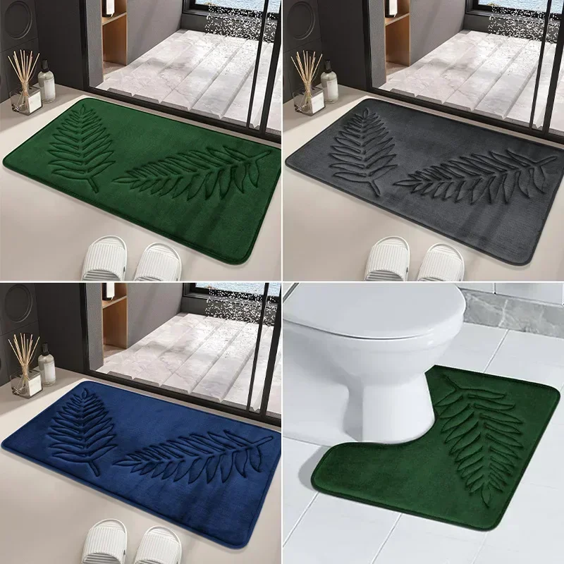 3pcs/set  Bathroom Rug Set Non-Slip Absorbent Shower Pad Soft Memory Foam Toilet Mat U Shaped Carpet Rectangle Floor Bath Mat