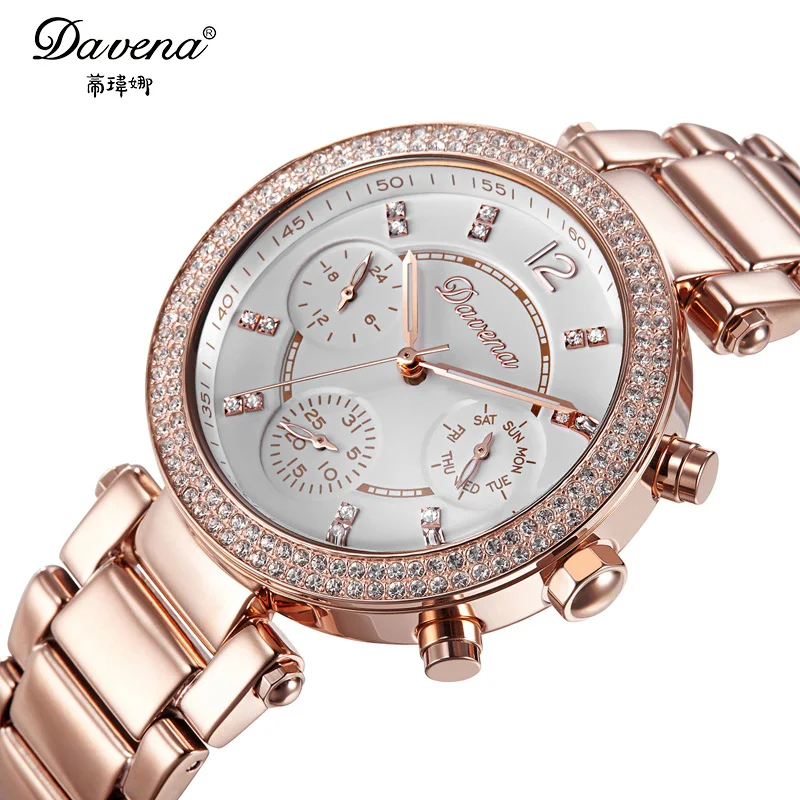 

Multi-functions Luxury Davena Lady Women's Watch Elegant Rhinestone Fashion Hours Dress Bracelet Panther Girl's Party Gift Box