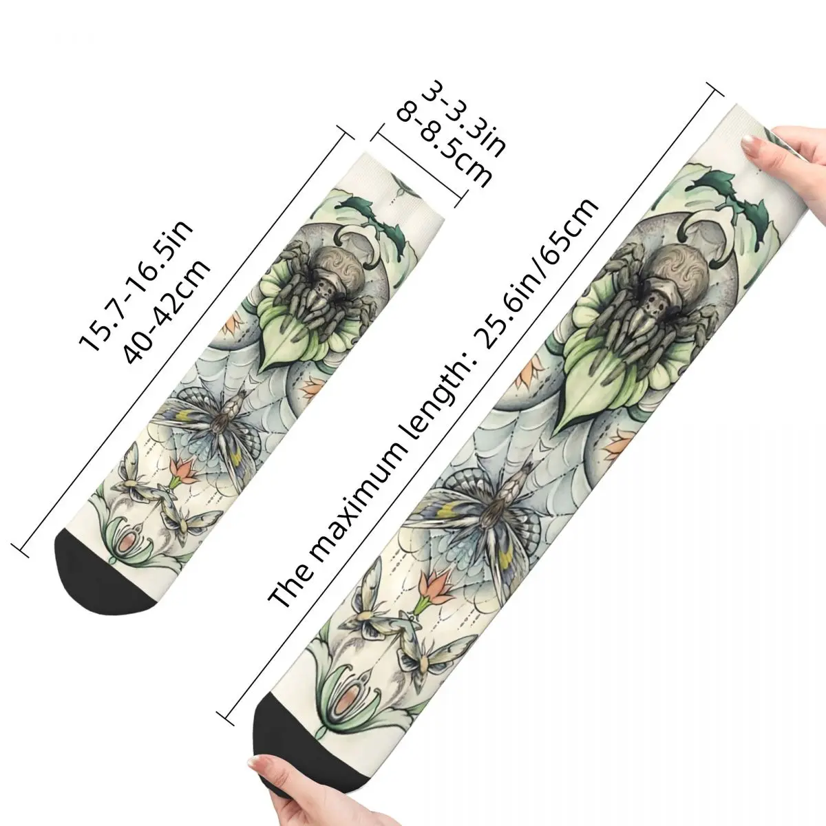 Funny Men's Socks Antique Pattern Spider And Moths Retro Floral Flowers Street Style Seamless Crew Sock Gift Pattern Printed