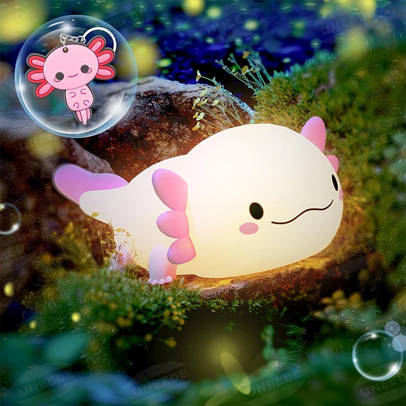 Cute Axolotl Night Light Silicone Nursery Sleeping Lamp Touch Control Nightlights USB Rechargeable Table Lamp for Baby Child