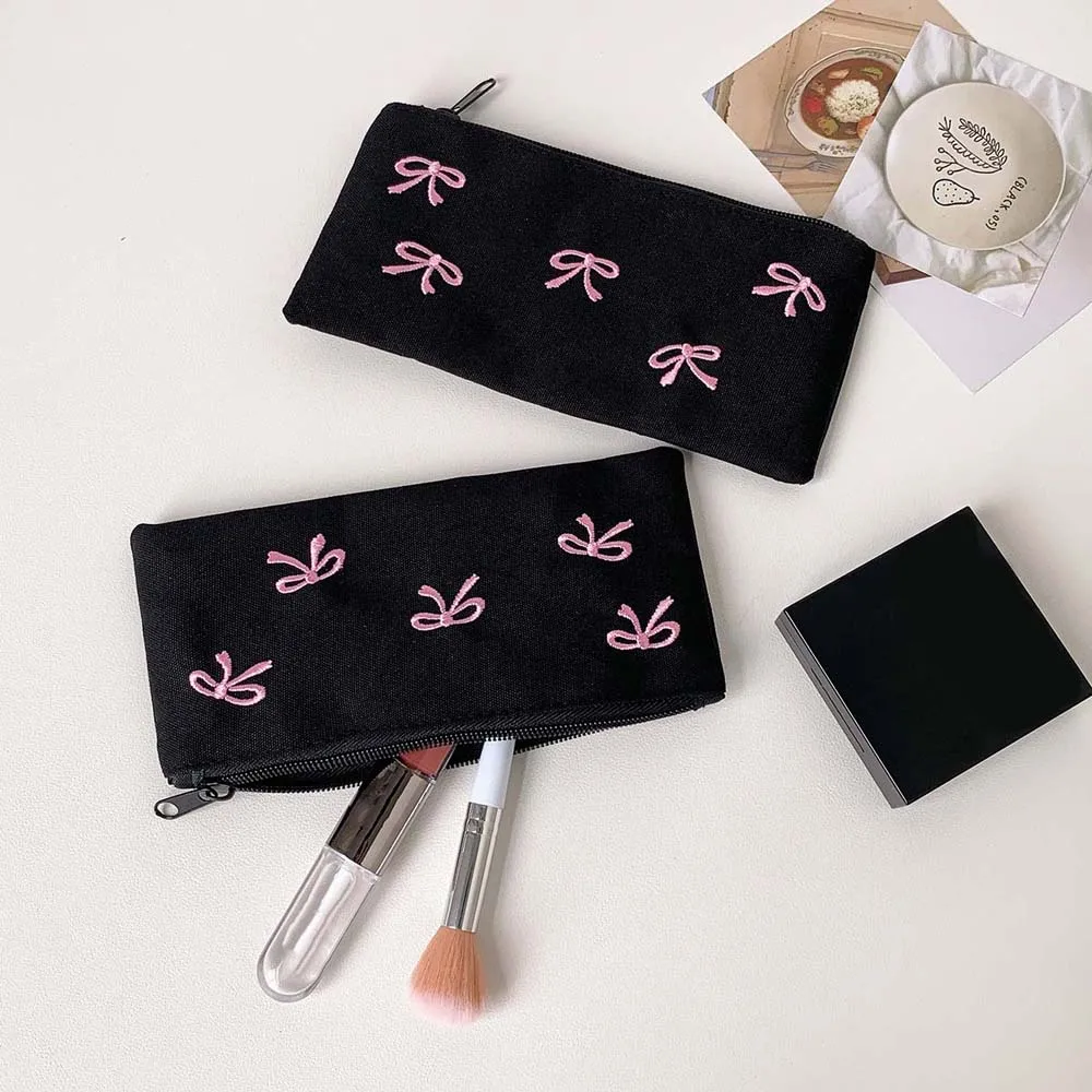 Bowknot Bow Stationery Bag Desktop Storage Large Capacity Korean Style Pencil Case Aesthetic Ins Style Bow Pencil Pouch School