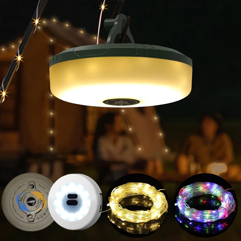 2 in 1 LED Reel String Light Outdoor Rechargeable Camping String Light Recyclable Tape Light Tent Garden Holiday Decoration Lamp