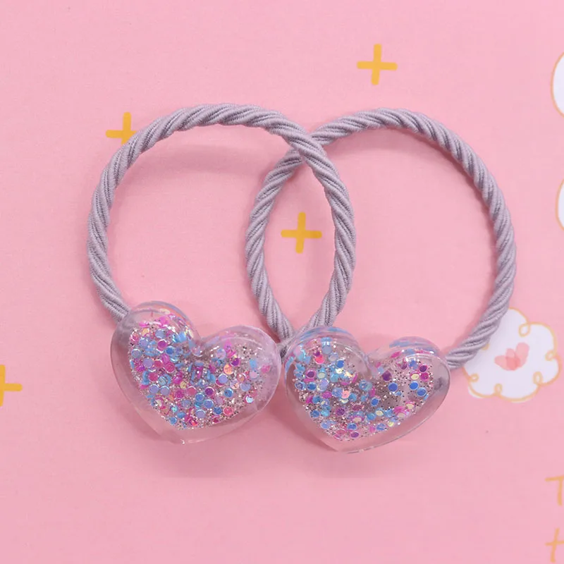 2Pcs/Set Resin Children\'s Elastic Bands For Girl Headband Kid Ponytail Holder Scrunchie Colorful Love Rubber Bands For Baby Hair