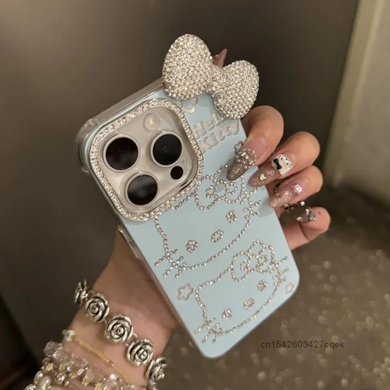 Sanrio Hello Kitty Luxury Full Diamond Apple Phone Case For IPhone 12 13 14 15 Pro Max Korean Version Anti Drop Protective Cover