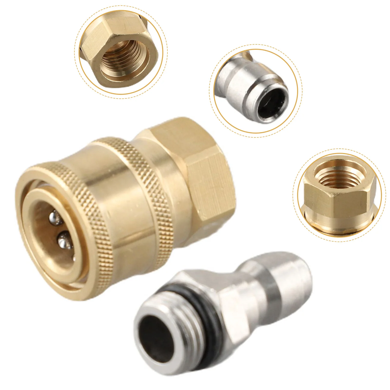 Brass Quick Release Connector for Pressure Washer 1/4'' Male M22 & 14 Female Adapter for High Pressure Water Tools
