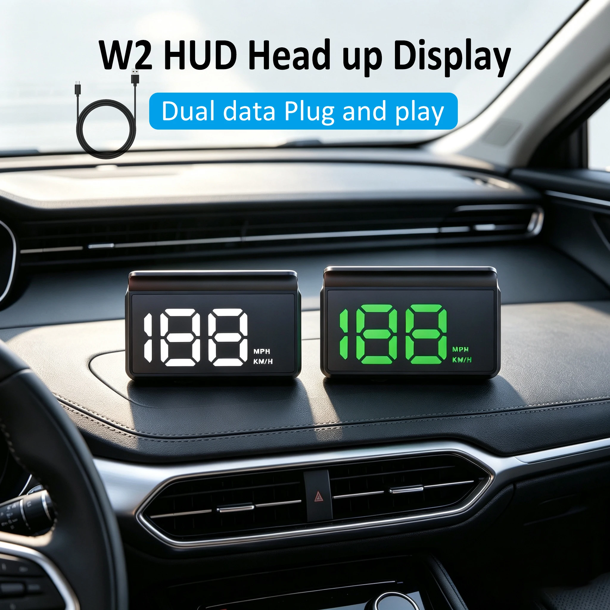 Car Electronics - W2 HD Auto Head-up-Display KM/H MPH