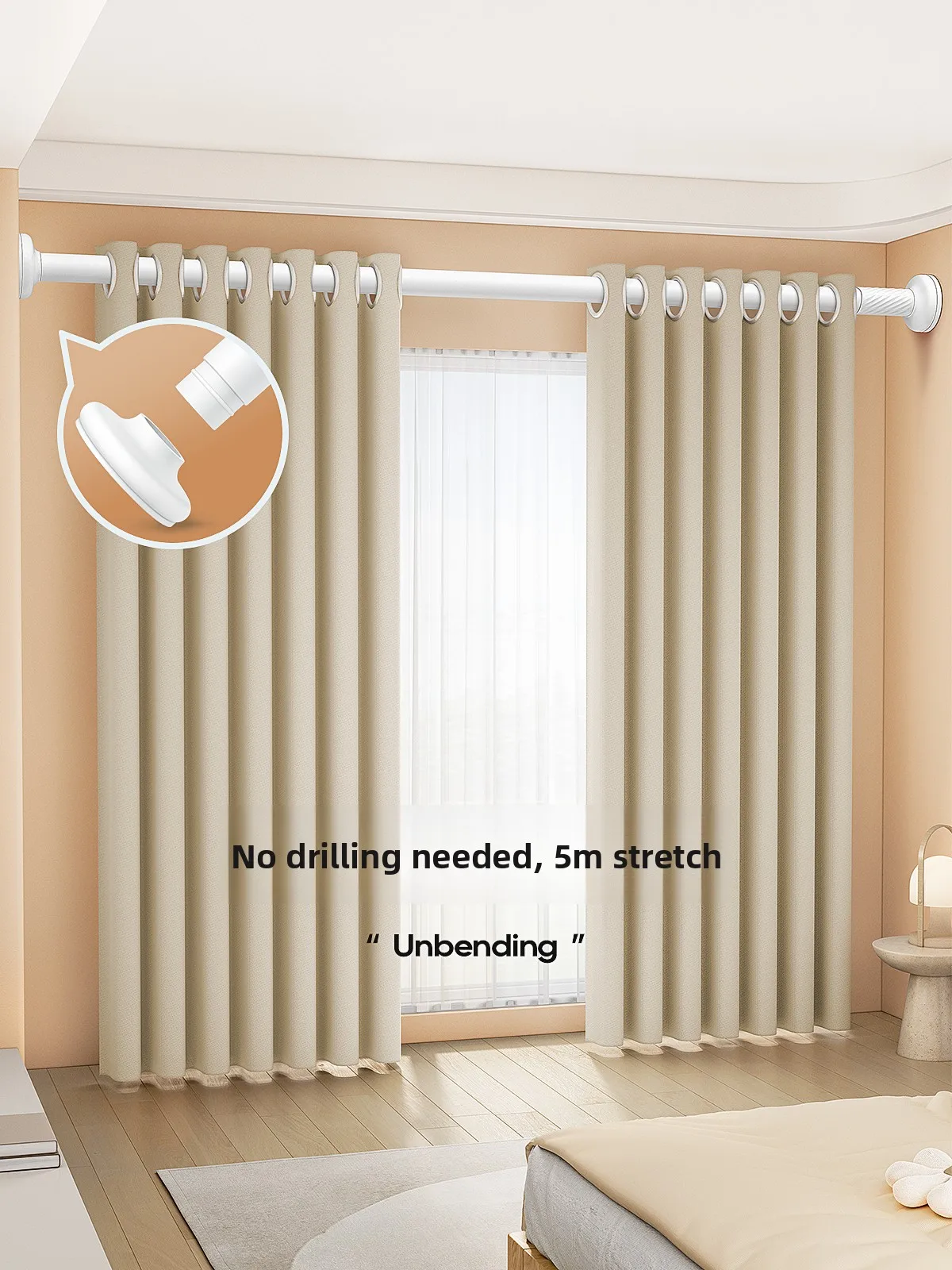 

Thiened Double Rod Curtain Pole Set Drill-Free Exble Braet Support for Roman ades And Curtains Stainl Steel+Car...