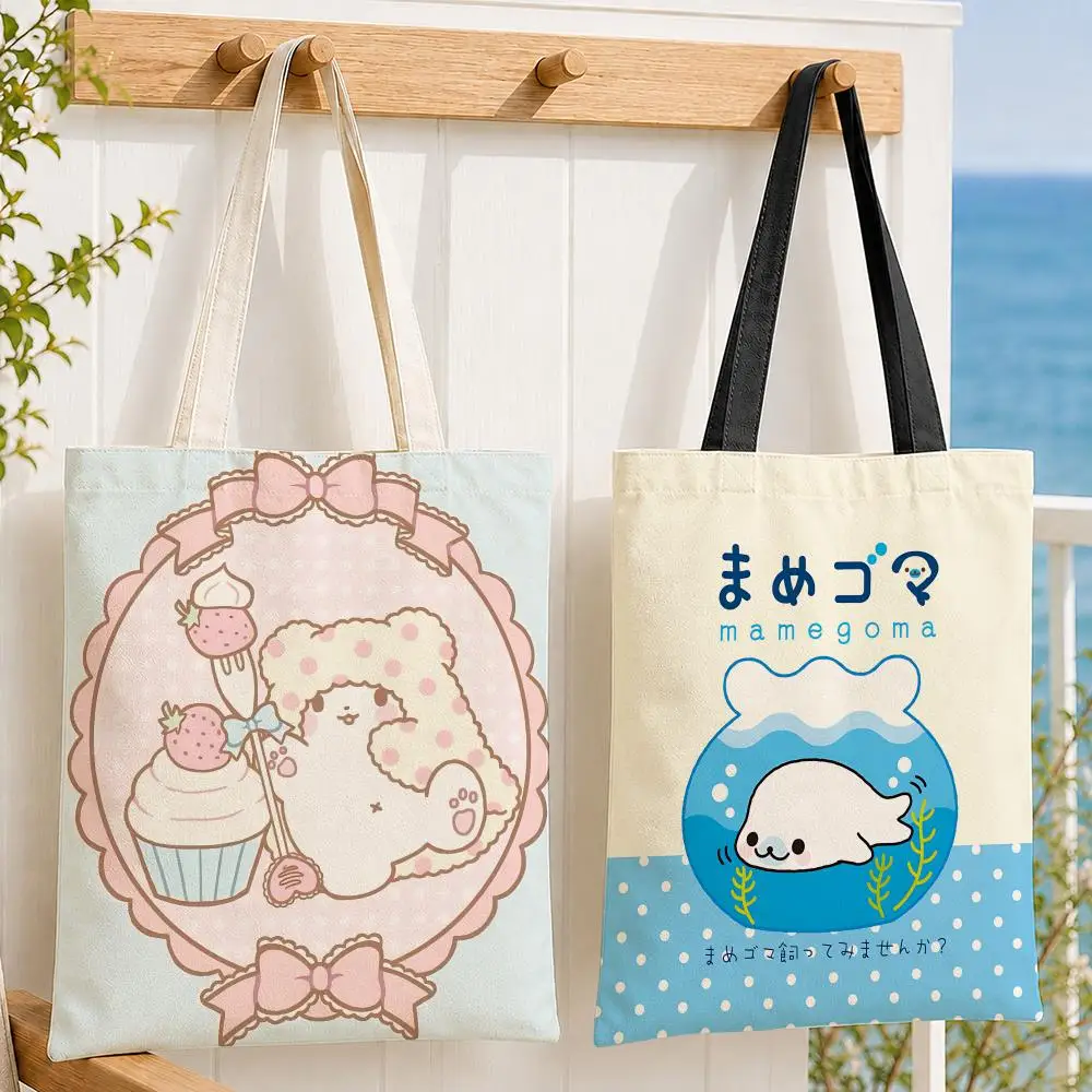 Sacs de rangement Character M-Mamegoma pour femmes, sac en toile, sac fourre-tout de grande capacité, sac à bandoulière pour le shopping et l'école
