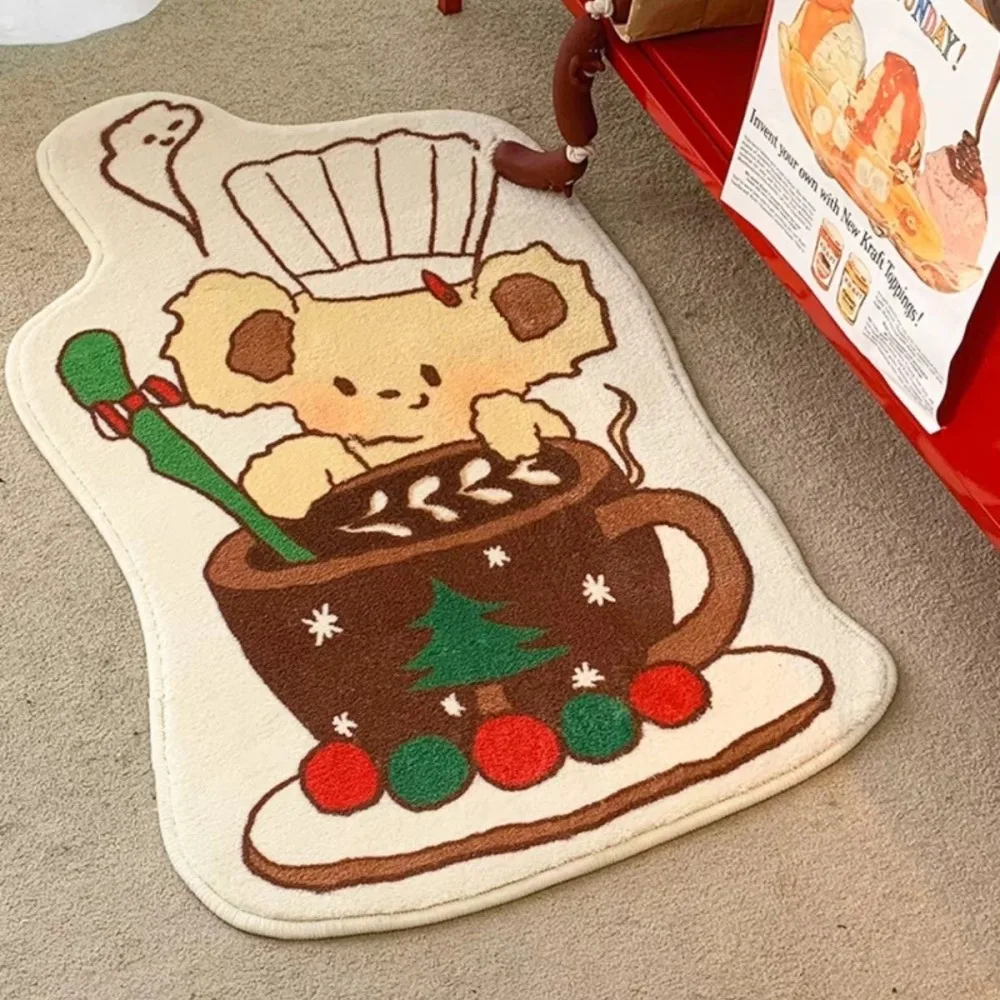 VIKAMA Christmas Atmosphere Door Mat Insulation Warmth Anti-slip Entrance Door Hallway Carpet Bathroom Mat Home Decor