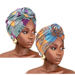 2PCS/LOT Knotted Headwraps for Women African Turban Pre-tie Vintage Head Scarf Cap Beanie Headwraps Hair Covers