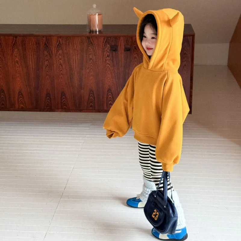 

Осень-зима 2022, хлопковая бархатная детская одежда, оранжевый флисовый свитшот для девочек с милыми точками, толстый пуловер для детей 3-10 лет, топ