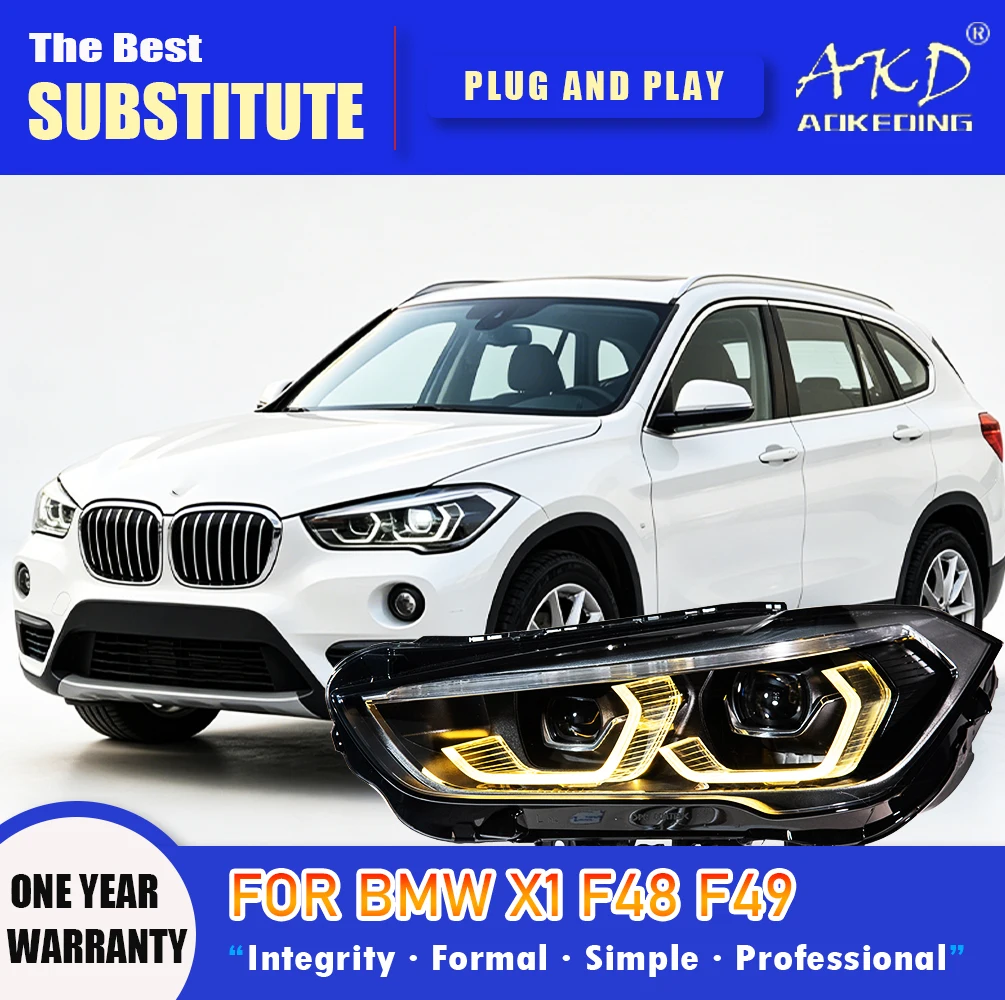 AKD Head Lamp for BMW X1 F48 F49 LED Headlight 2016-2019 Headlights X1 F48 DRL Turn Signal High Beam Angel Eye Projector Lens
