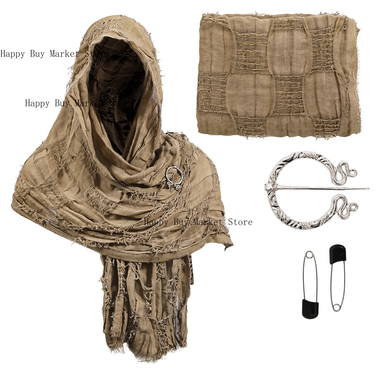 Écharpe à capuche rétro Pirate médiéval, noir, marron, vert, cape enveloppante, Costume de mascarade d'halloween de la Renaissance, capot d'épaule