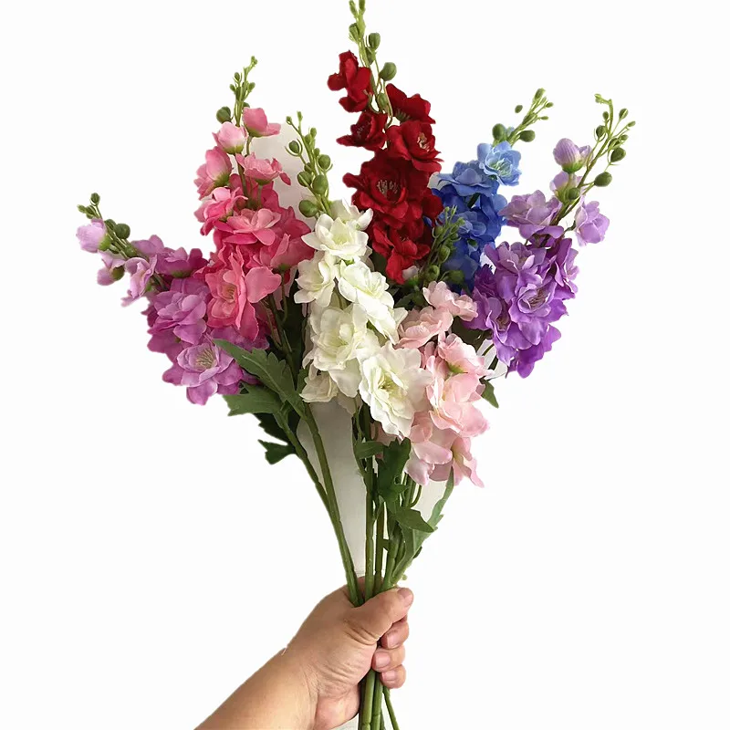 5pcs Artificial Larkspur Flower Branch Silk Hyacinth Blue Purple White Pink Delphinium image 4