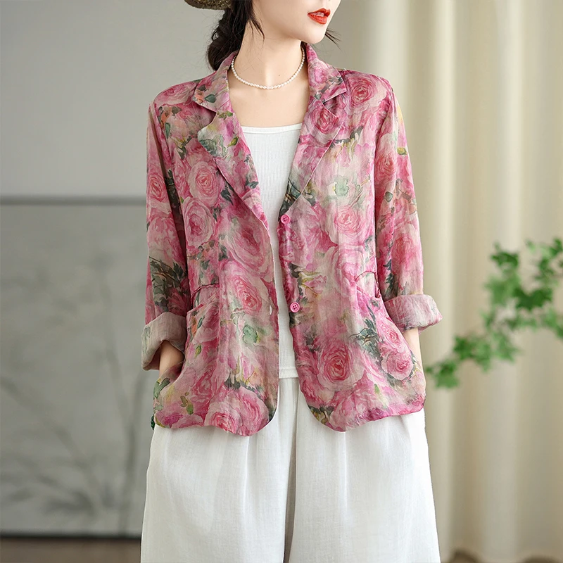 

High-End Casual Fashionable Vintage Loose Fit Super Thin Long Sleeve Suit Women's Daily Wear Nylon Polyester Blend Autumn 2025