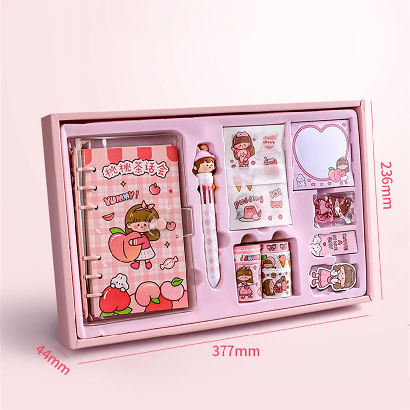 Notebook Washi Tape Kawaii Peach Stickers Pen Stationery Set School Accessories Paper Material Gift Box For Girls Notepad Defter