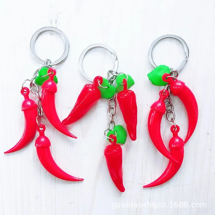 

Wholesale of binary store keychains, fruits, strawberries, resin chili peppers, real pepper pendants, jewelry set