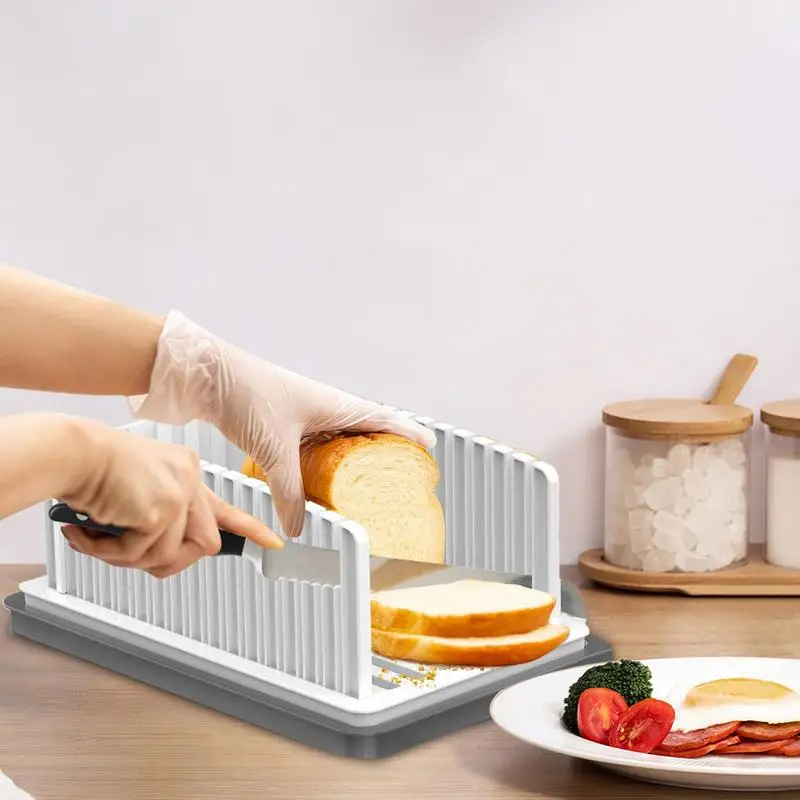 Solid Bread Slicing Board Foldable Bread Slicer Adjustable Width Detachable Slicer Guide With Crumb Tray Kitchen Baking Tool