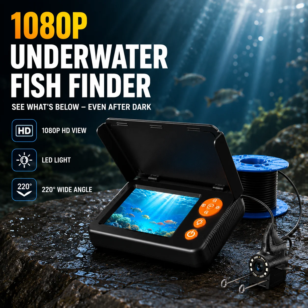 1080P HD Underwater Monitor Fish Finder Camera Night Vision Sonar Depth Detector Portable Rechargeable Ice Lake Sea Boat