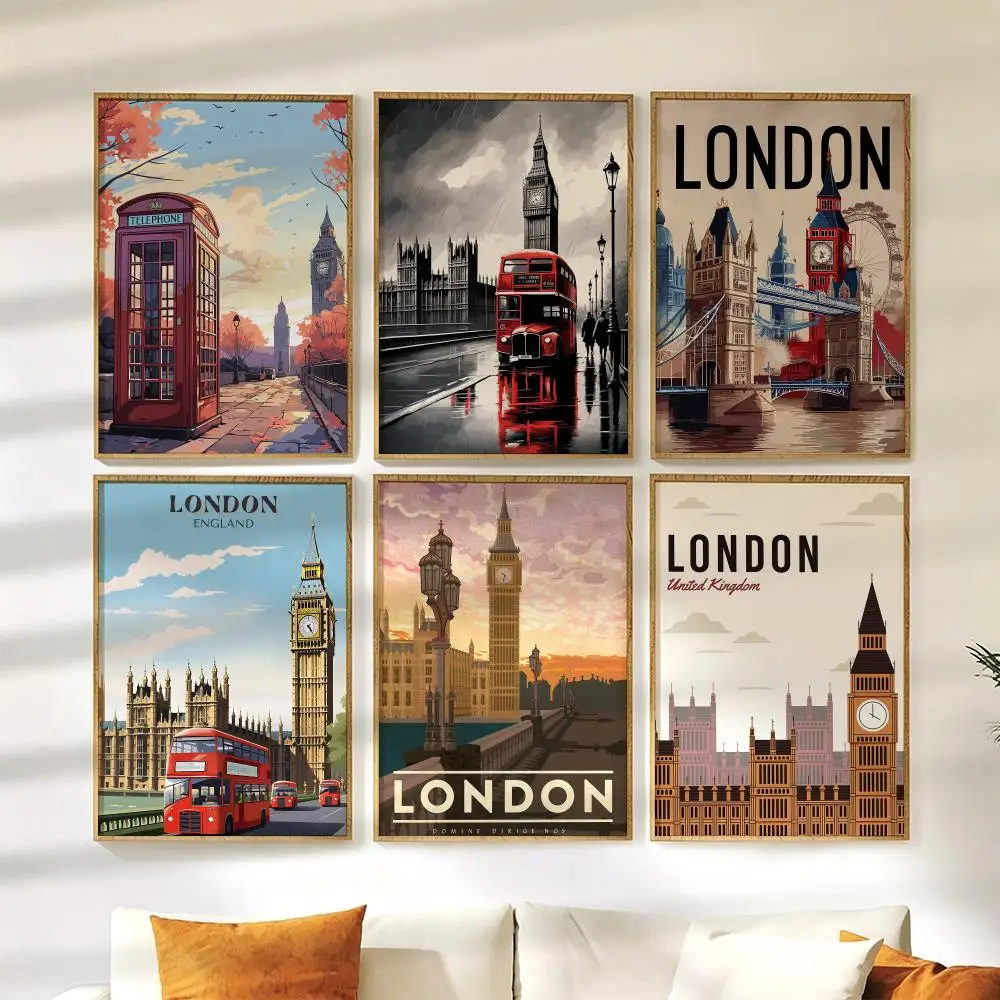 London Scenery Poster Wall Stickers HD Painting Self Adhesive Art Decals for Living Room Home Bedroom Decor