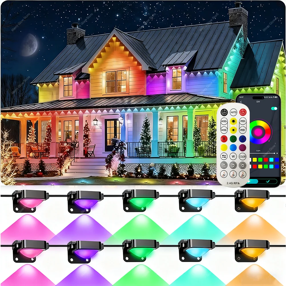 

200FT 120 LEDs Smart RGB Outdoor Eaves Light String P67 Permanent Outdoor LED String Lights Christmas Birthday DIY Lighting