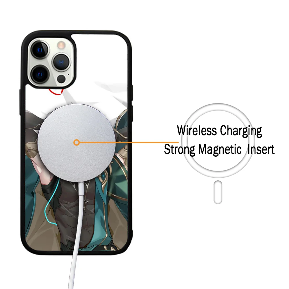 G-Genshin Alhaitham Phone Case For IPhone 11 12 13 14 15 Plus Pro Max Mirror Acrylic Cover For Magsafe Wireless Charging